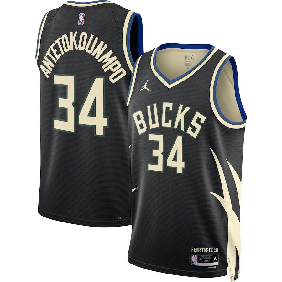 Men Milwaukee Bucks #34 Giannis Antetokounmpo Jordan Brand Black 2022-23 Statement Edition Swingman NBA Jersey->milwaukee bucks->NBA Jersey